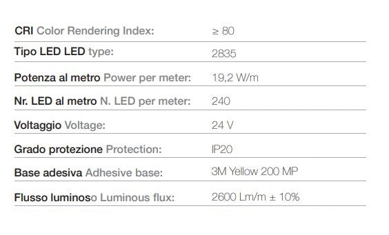 240 LED | 19,2 W/m | 24 V | IP20 | 30m