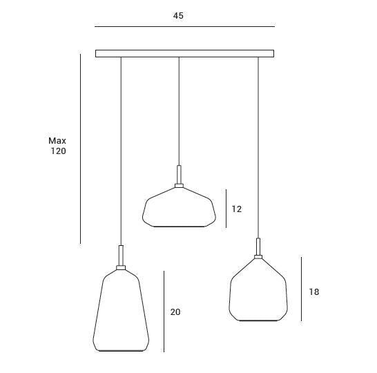 LAMPADA A SOSPENSIONE A 3 LUCI 1 VETRO FUME' - 1 VETRO MIELE - 1 VETRO CIELO