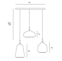 LAMPADA A SOSPENSIONE A 3 LUCI 1 VETRO FUME' - 1 VETRO MIELE - 1 VETRO CIELO