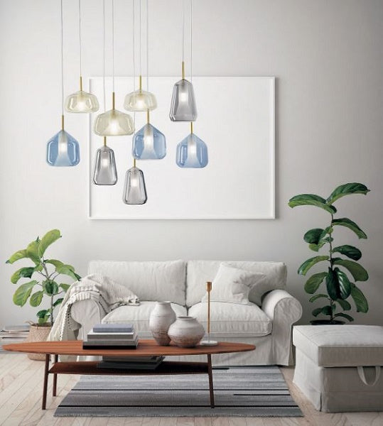 MONTATURA ROSONE 9 LUCI 3 VETRI MIELE - 3 VETRI FUME' - 3 VETRI CIELO Miloox Lampade a sospensione