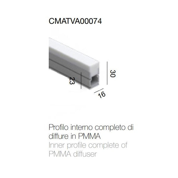 Profilo interno con diffusore in PMMA Stealth light Profili Driver Strip Led