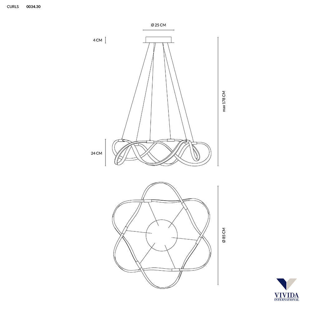 Curls sospensione bianco 60w disponibile luce calda 3000K o Luce naturale 4000K Vivida international Lampade a sospensione