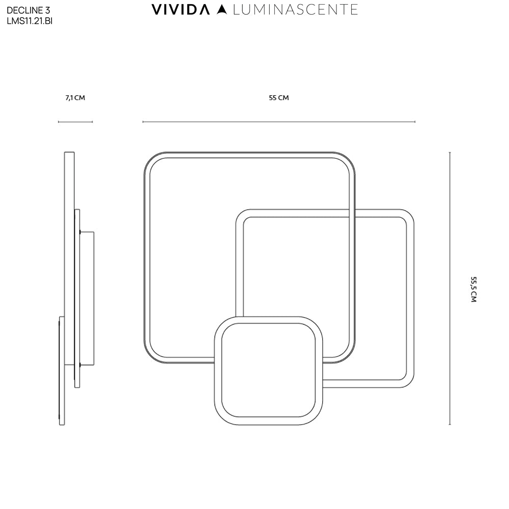 Luminascente Decline 3 - plafoniera LED quadrata 60W luce uniforme Luminascente Lampade da soffitto