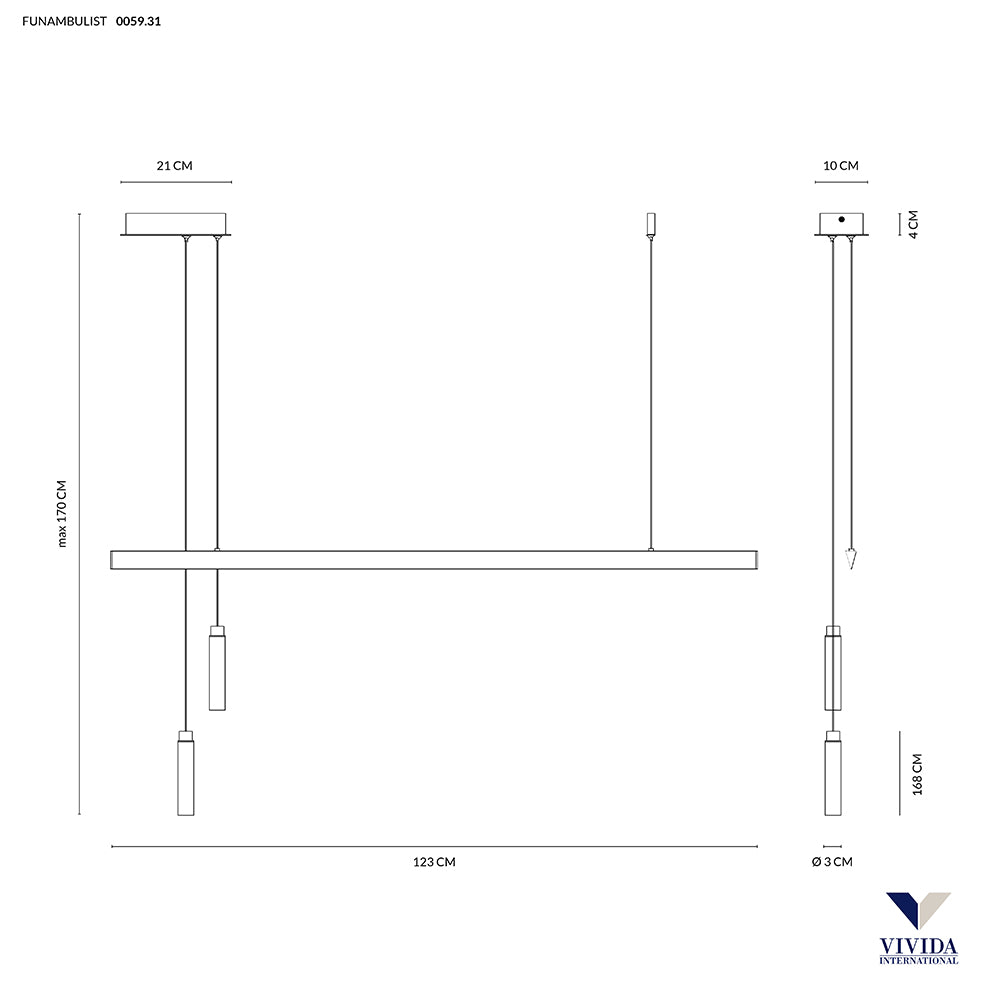 funambulist sospensione 45w+2x3w 3000k Vivida international Lampade a sospensione