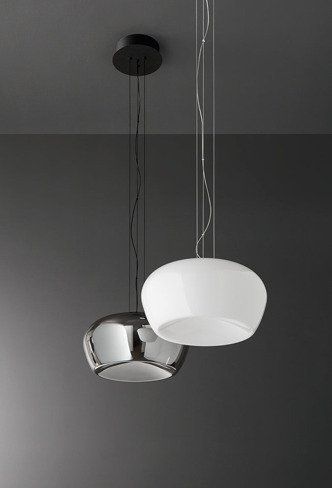 Perenz Kave – sospensione Ø 38 cm in vetro bianco lucido / fumé specchiato Perenz Lampade a sospensione