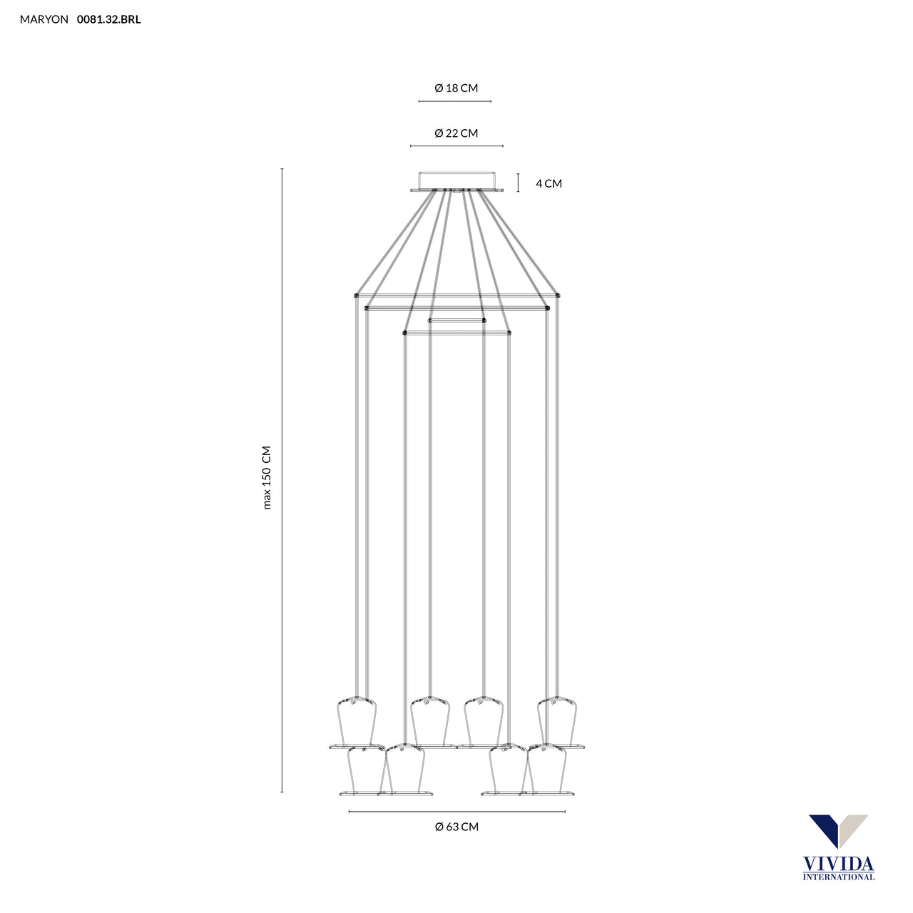 Maryon sospensione 8 luci marrone ossidato 8x2w 3000k