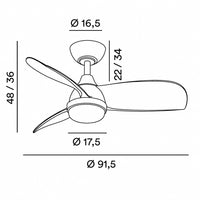 Milo perenz Ventilatore da Soffitto LED Dimmerabile Bianco Opaco Ø91,5 cm