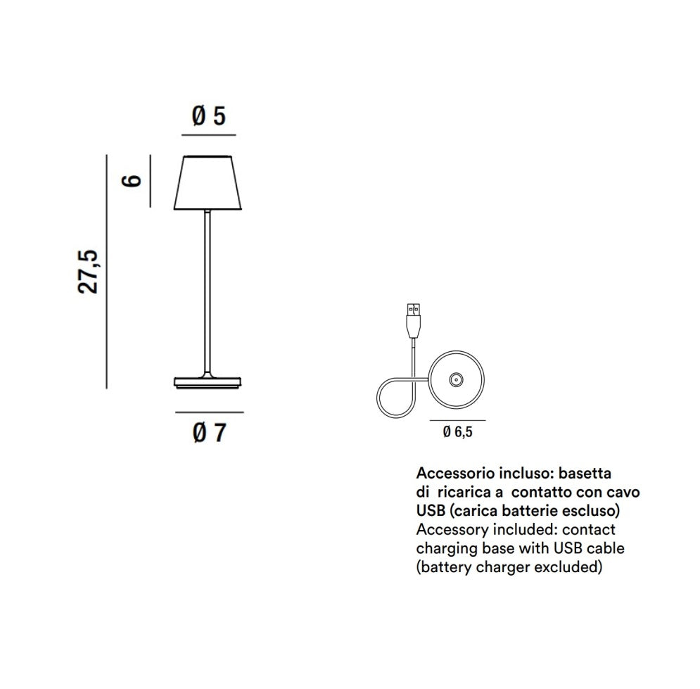 MINI DIVA Lampada da tavolo ricaricabile a batterie in alluminio pressofuso verniciato a polvere per uso interno/esterno Perenz Lampade da tavolo