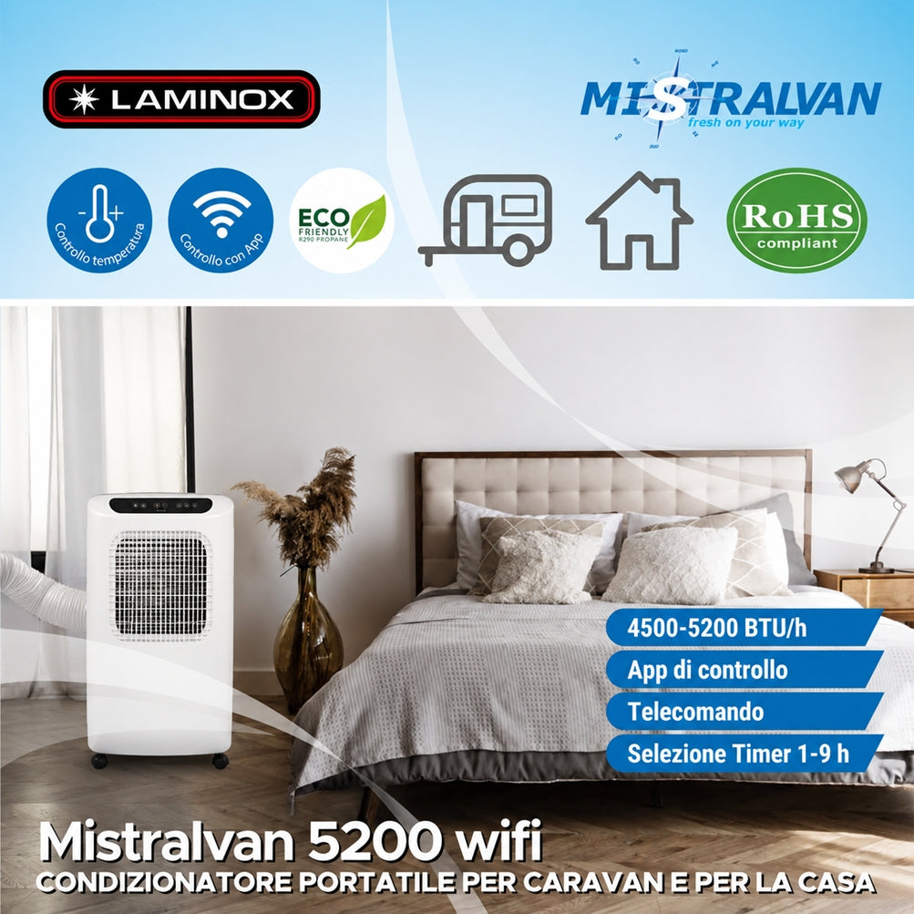 Mistralvan 5200 WiFi – Condizionatore Portatile Smart per Caravan, Camper e Casa Altre Materiale elettrico