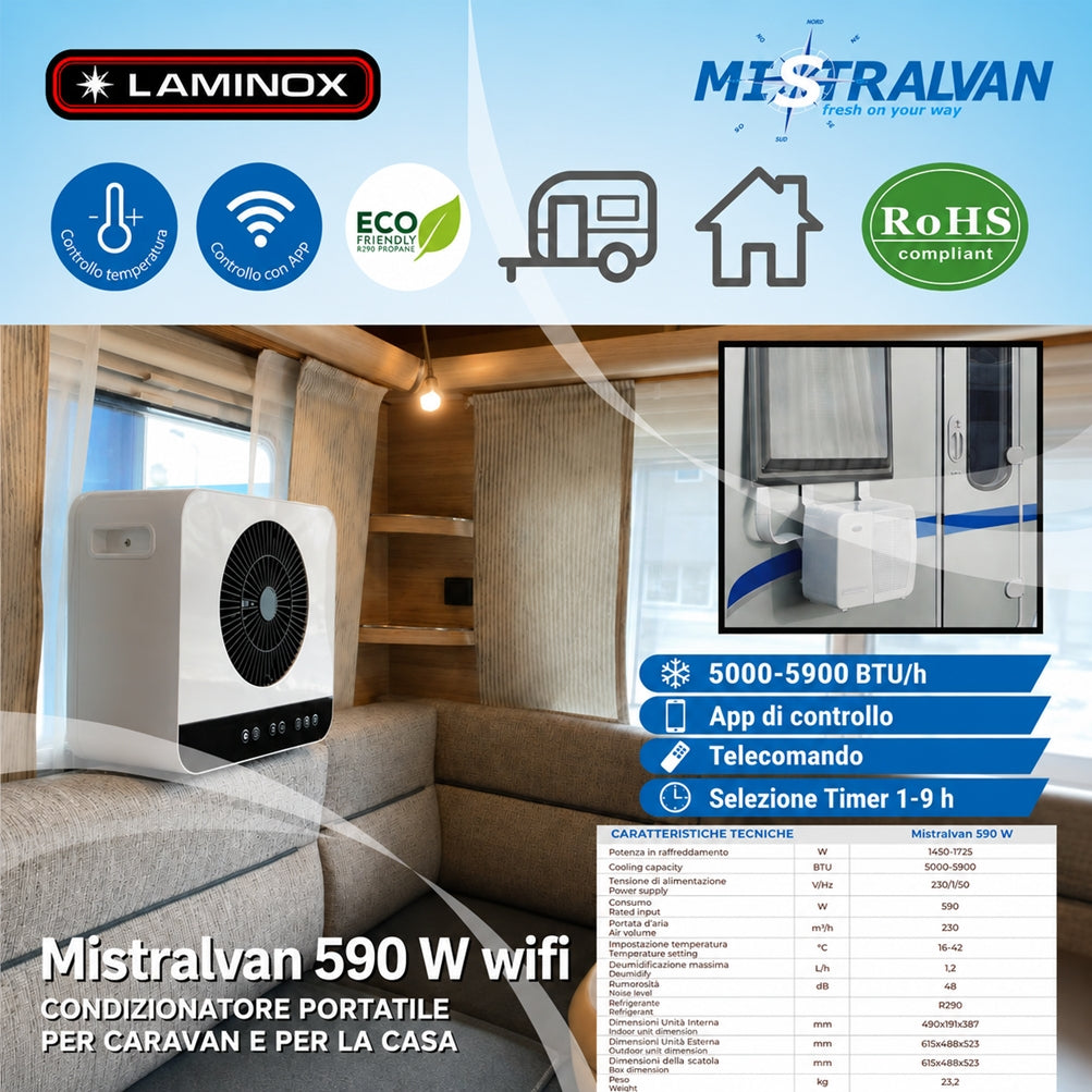 Mistralvan 5200 WiFi – Condizionatore Portatile Smart per Caravan, Camper e Casa Altre Materiale elettrico