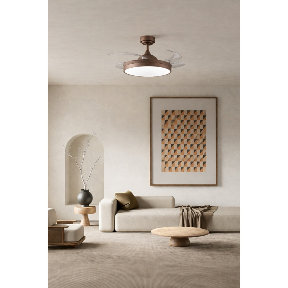 Perenz Open+  ventilatore da soffitto LED CCT con pale a scomparsa (bianco / marrone)