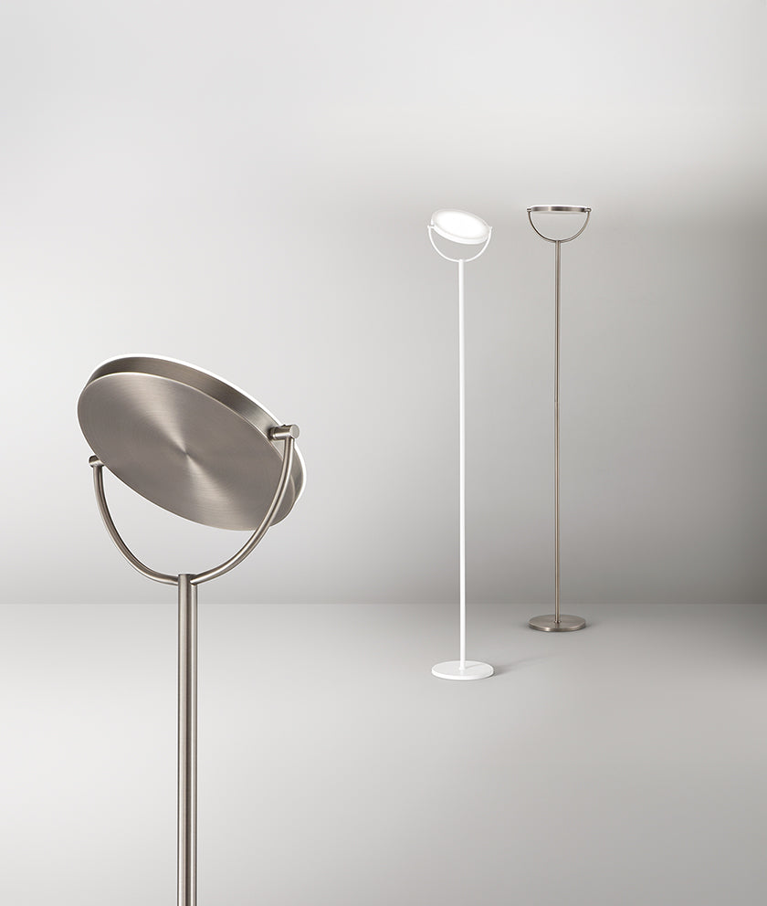 Perenz Piantana “Plato” • 190 × Ø 23 cm (diffusore D.25 × h 2,5) – bianco opaco / grigio titanio