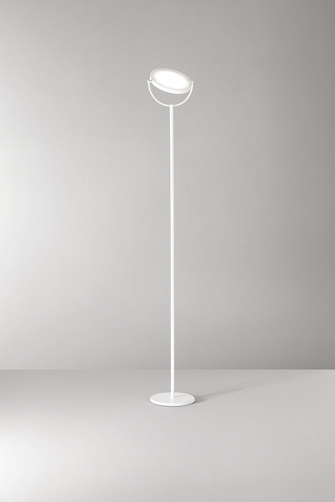 Perenz Piantana “Plato” • 190 × Ø 23 cm (diffusore D.25 × h 2,5) – bianco opaco / grigio titanio