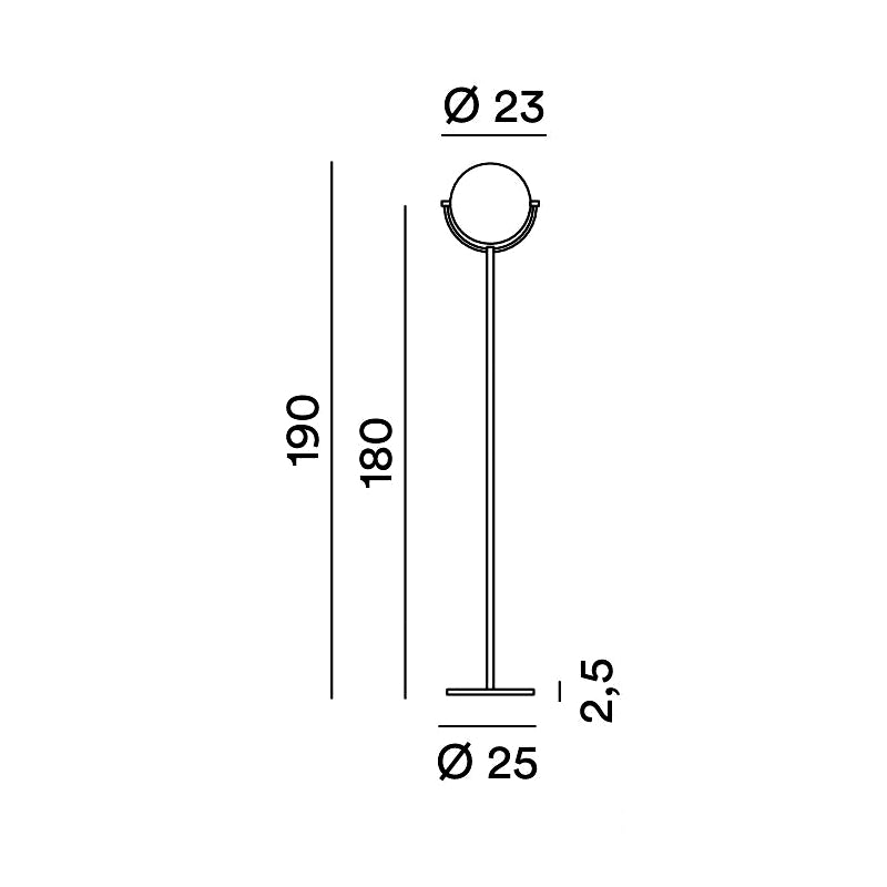 Perenz Piantana “Plato” • 190 × Ø 23 cm (diffusore D.25 × h 2,5) – bianco opaco / grigio titanio