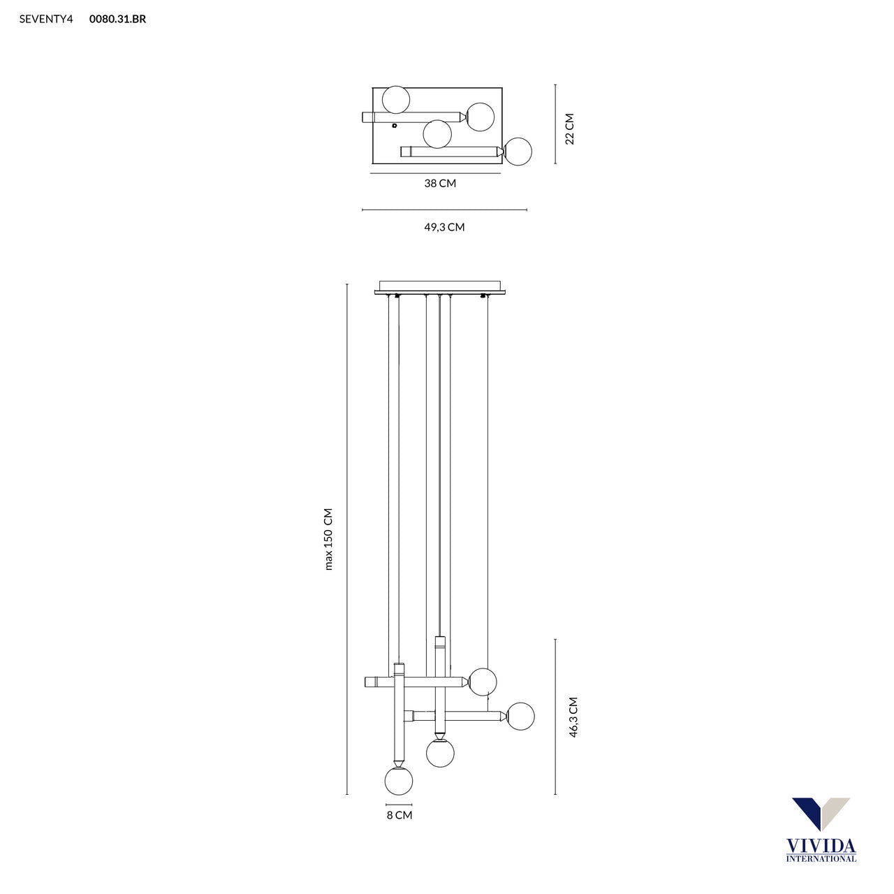Seventy sospensione 4 luci marrone ossidato 4x2w+4x4w 3000k
