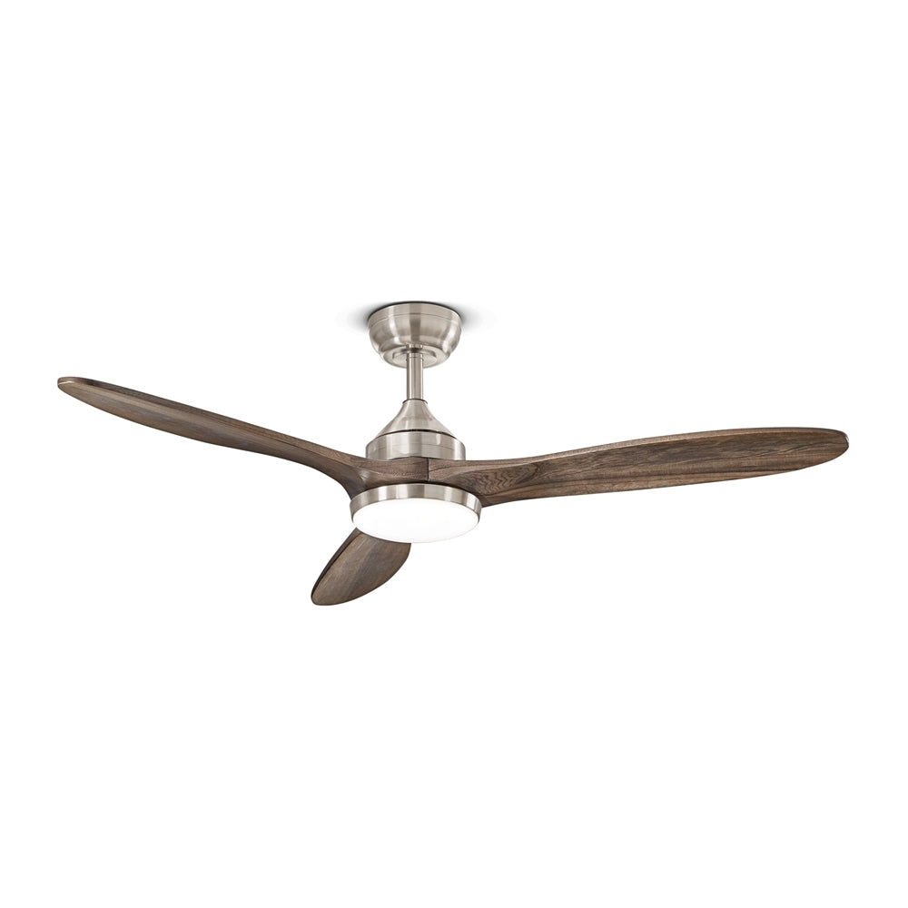 Perenz Triade - ventilatore da soffitto con luce LED dal design moderno (varianti bianco con pale legno chiaro / cromo con pale legno scuro)